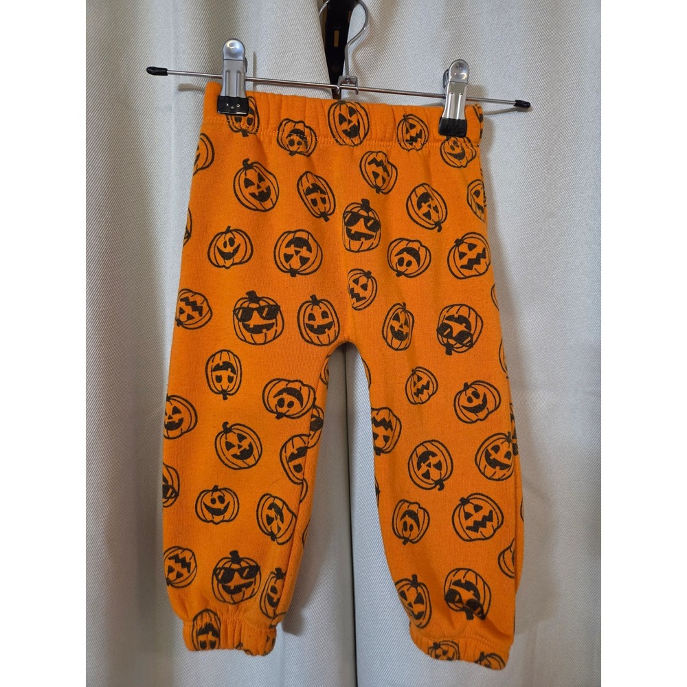 Orange Pumpkin Jack-O-Lantern Print Halloween Sweatpants Joggers 12 Months